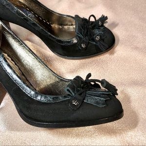 Black JUICY COUTURE suede leather heel fringe 6